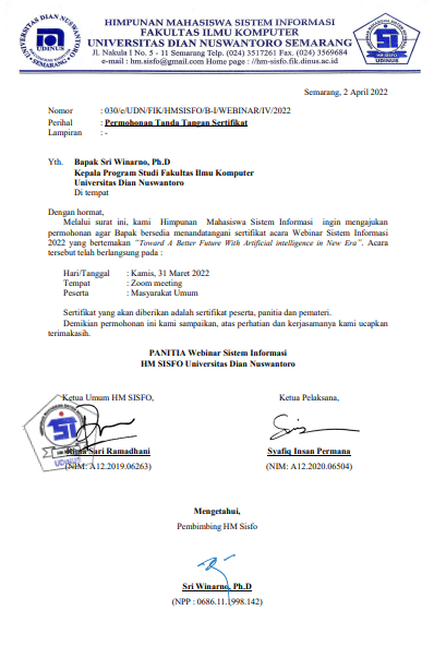 Surat Permohonan TTD Sertifikat (Kaprodi)